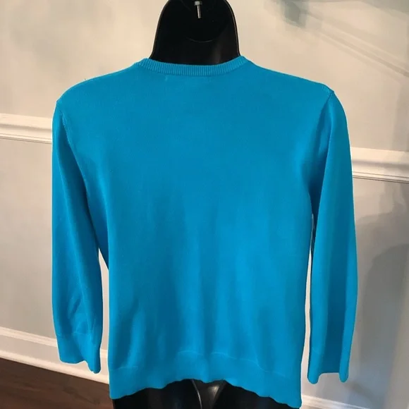 Cable & Gauge Perforated Turquoise Cardigan Size L - Picture 4 of 6